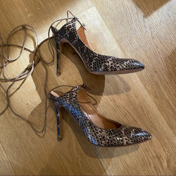 Alexa Wagner Snakeskin Open Back Ankle Strap Heels in Brown - Picture 2 of 8